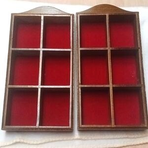 Vintage 1940's Hanging Wooden Curio Shelves Artwork W/ Red Velour Backing